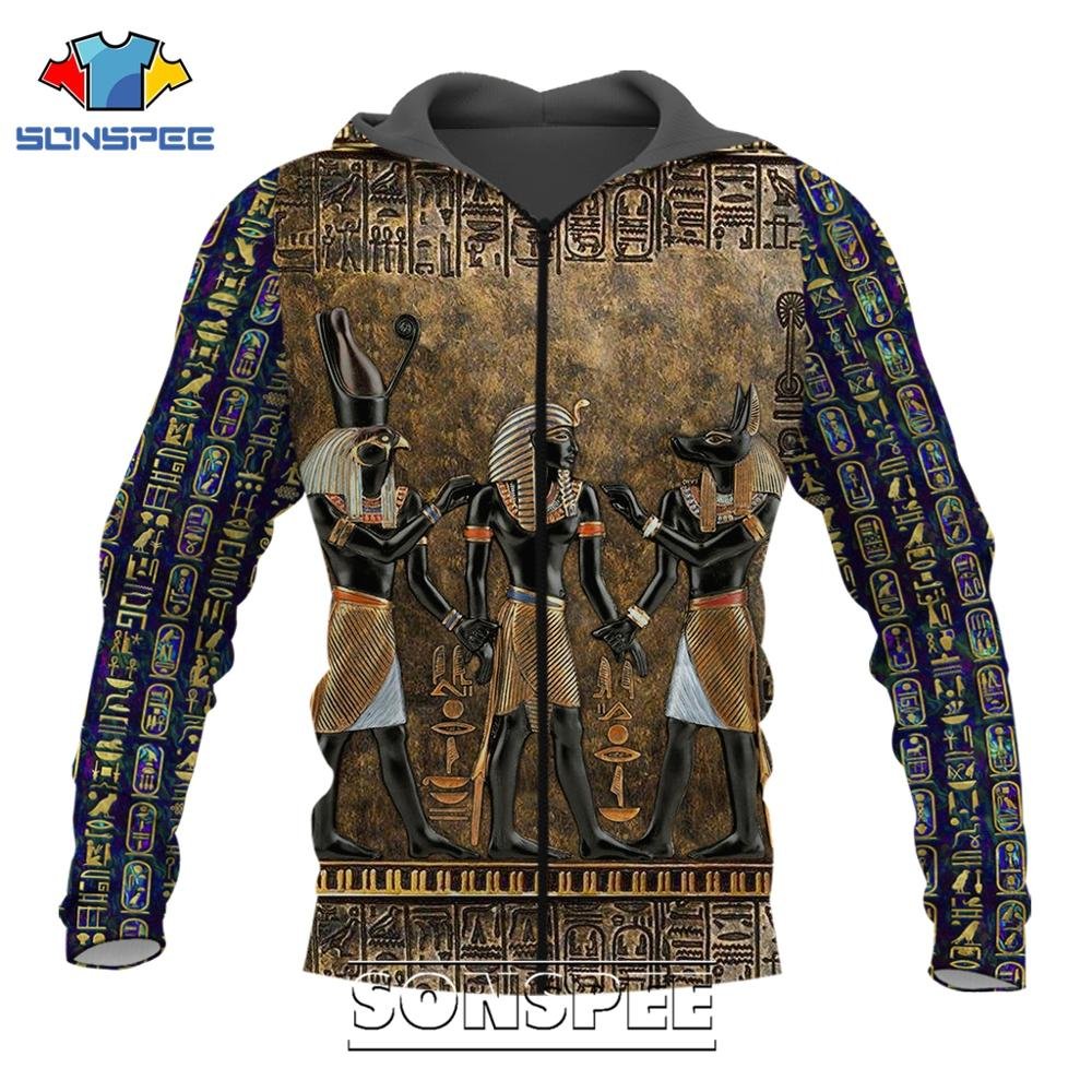 SONSPEE Ancient Egypt God Anubis Ramses 3D Print Men's Hoodies Casual Pullover Tops Jacket Pharaoh Men Long Sleeve Sweatshirt