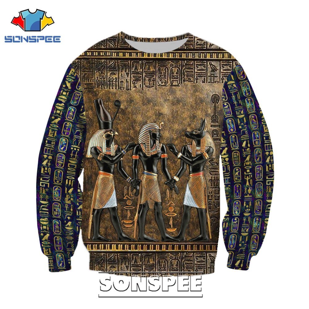 SONSPEE Ancient Egypt God Anubis Ramses 3D Print Men's Hoodies Casual Pullover Tops Jacket Pharaoh Men Long Sleeve Sweatshirt