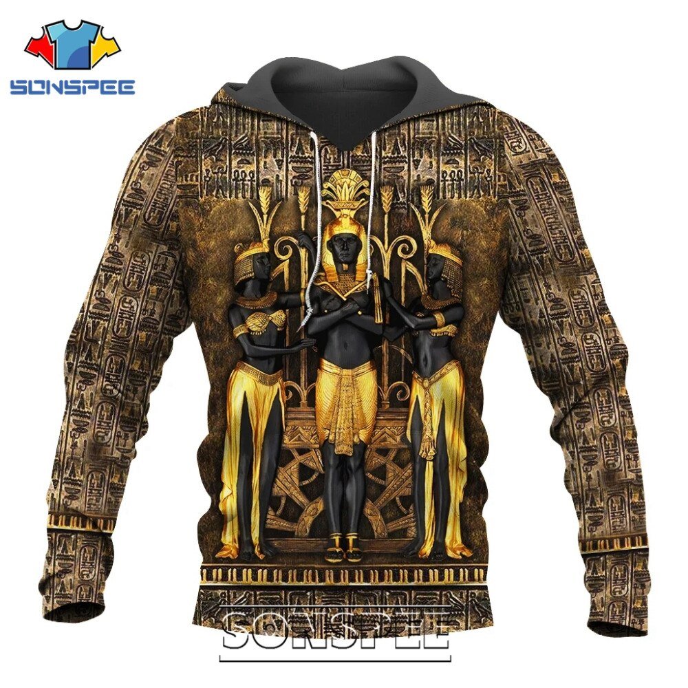 SONSPEE Ancient Egypt God Anubis 3D Print Men's Hoodies Casual Vintage Jacket Pharaoh Men Pullover Tops Long Sleeve Sweatshirt
