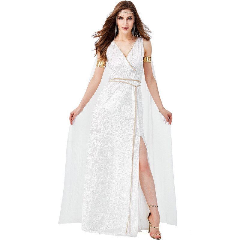 Medieval White Greek Goddess Cosplay Costumes Cleopatra Egypt Roman Retro Sexy Long Dresses Women Halloween Party Fancy Clothing