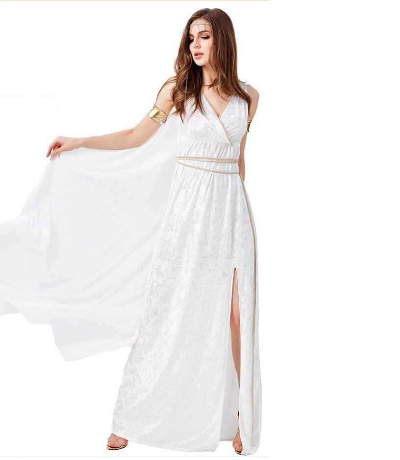 Medieval White Greek Goddess Cosplay Costumes Cleopatra Egypt Roman Retro Sexy Long Dresses Women Halloween Party Fancy Clothing