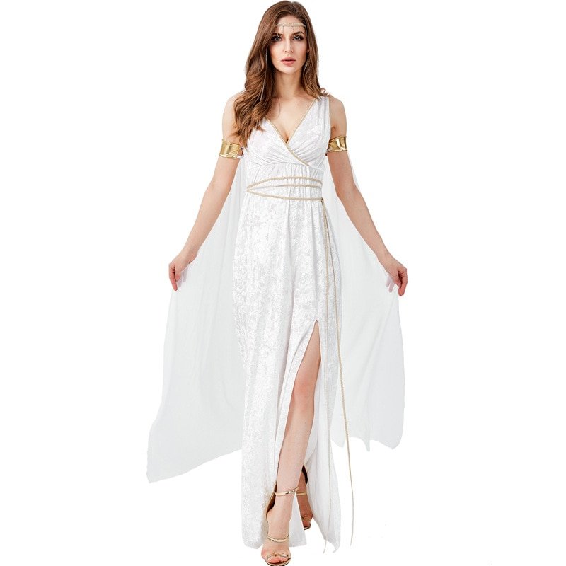 Medieval White Greek Goddess Cosplay Costumes Cleopatra Egypt Roman Retro Sexy Long Dresses Women Halloween Party Fancy Clothing