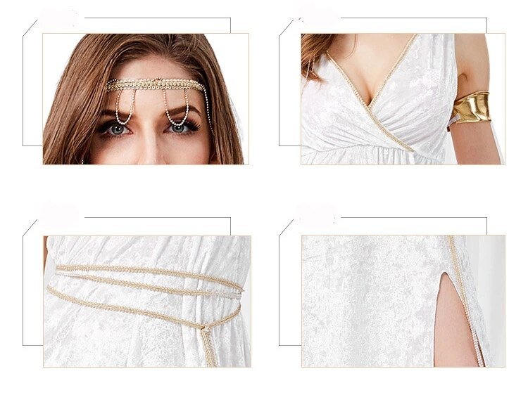 Medieval White Greek Goddess Cosplay Costumes Cleopatra Egypt Roman Retro Sexy Long Dresses Women Halloween Party Fancy Clothing