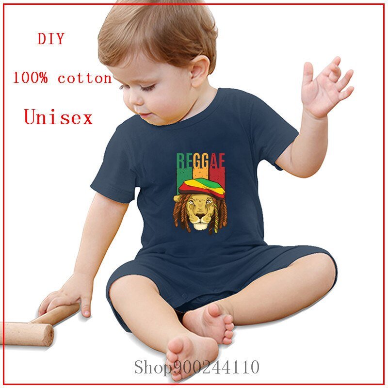 Cottons Summer 2020 Rasta Reggae Marley Lion White Onesie Print Newborn Bodysuits Baby Summer Auntie Baby Clothes cute clothes