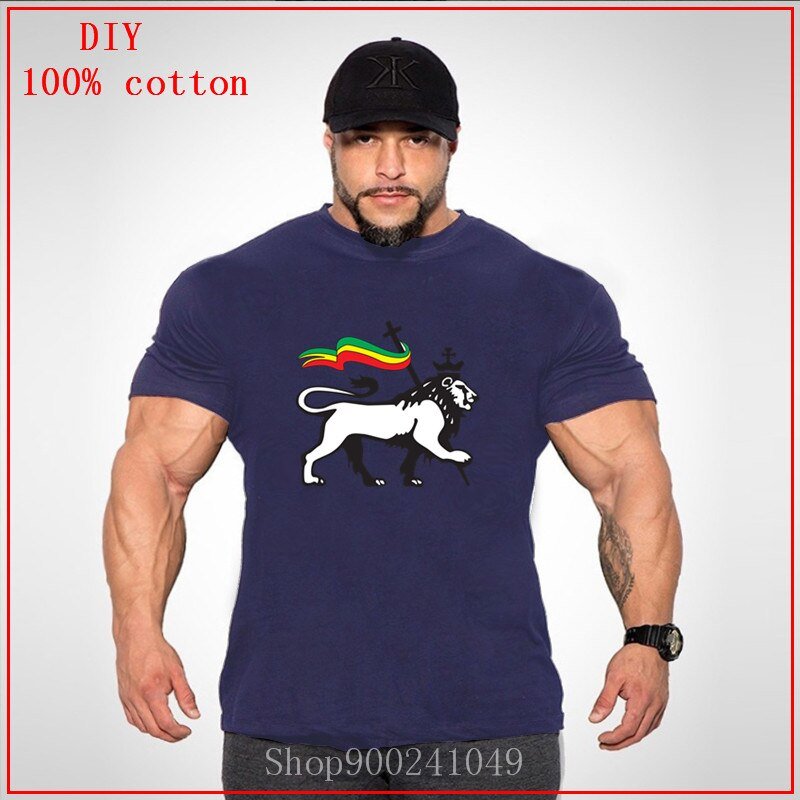 2020 Tee Big Tall T-Shirt Plus Size Rasta Lion Of Judah Reggae Big Size Tees Pure Cotton Tall Man Clothes Short Sleeve O Neck