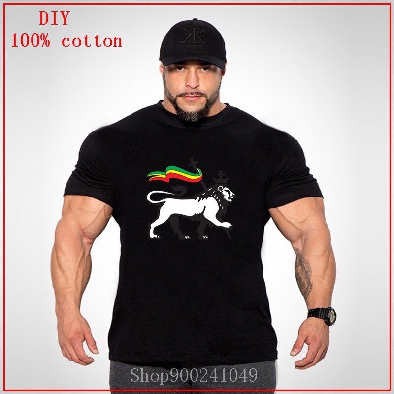 2020 Tee Big Tall T-Shirt Plus Size Rasta Lion Of Judah Reggae Big Size Tees Pure Cotton Tall Man Clothes Short Sleeve O Neck