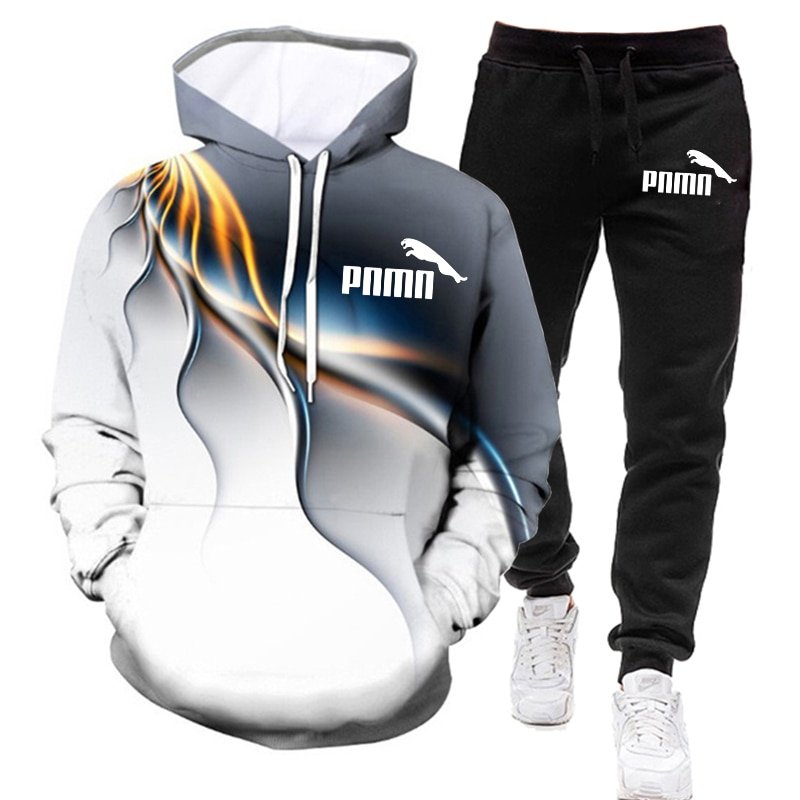 Herfst 2020 Mannen Sets Print Hooded Sweater + Broek 2 Stuks Sets Trainingspak Mannen Kleding Casual Sportwear Fitness Sport Pak s-4XL