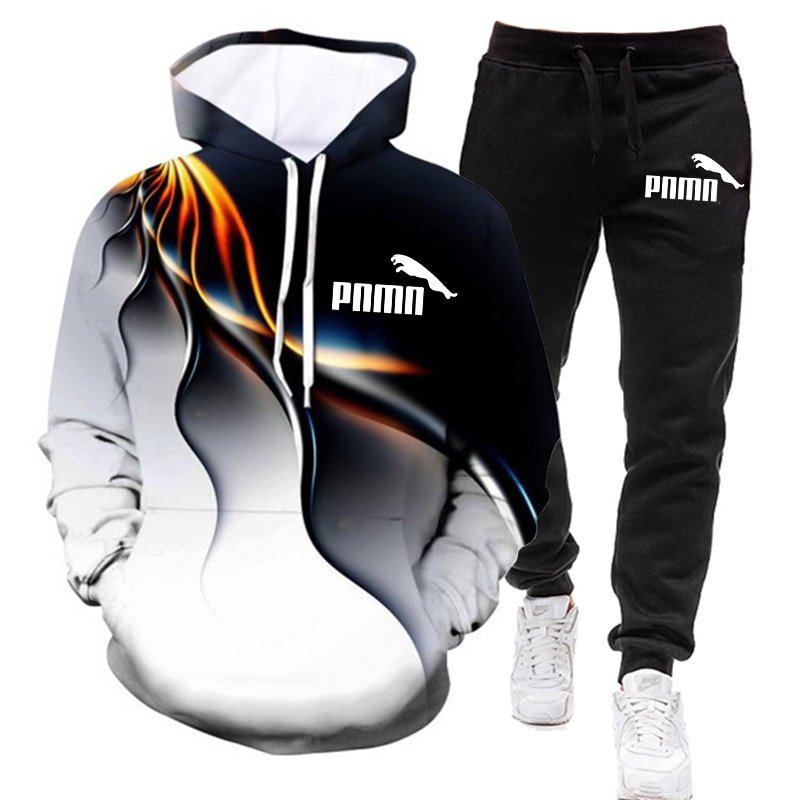 Herfst 2020 Mannen Sets Print Hooded Sweater + Broek 2 Stuks Sets Trainingspak Mannen Kleding Casual Sportwear Fitness Sport Pak s-4XL
