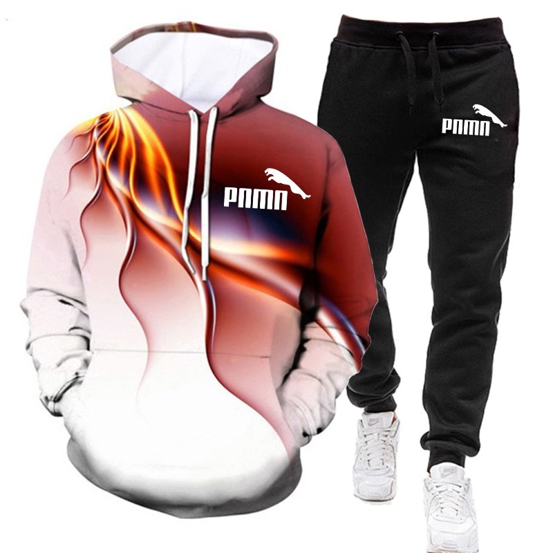 Herfst 2020 Mannen Sets Print Hooded Sweater + Broek 2 Stuks Sets Trainingspak Mannen Kleding Casual Sportwear Fitness Sport Pak s-4XL