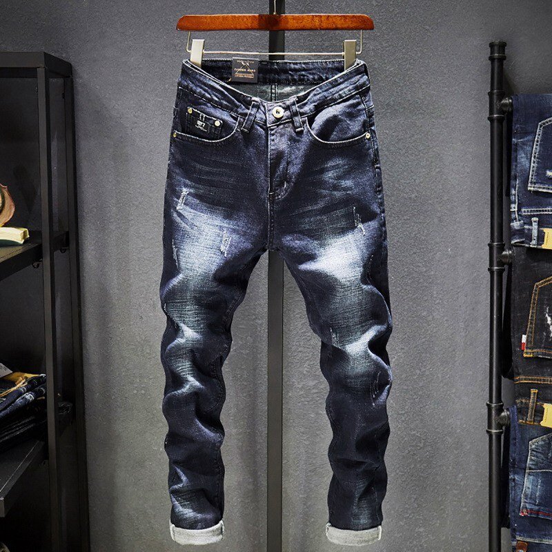 Laamei Heren Jeans Gaten Verzwakte Hiphop Ripped Lichtblauw Skinny Stretch Slanke Streetwear Verontruste Moto Biker Mannelijke Denim Broek