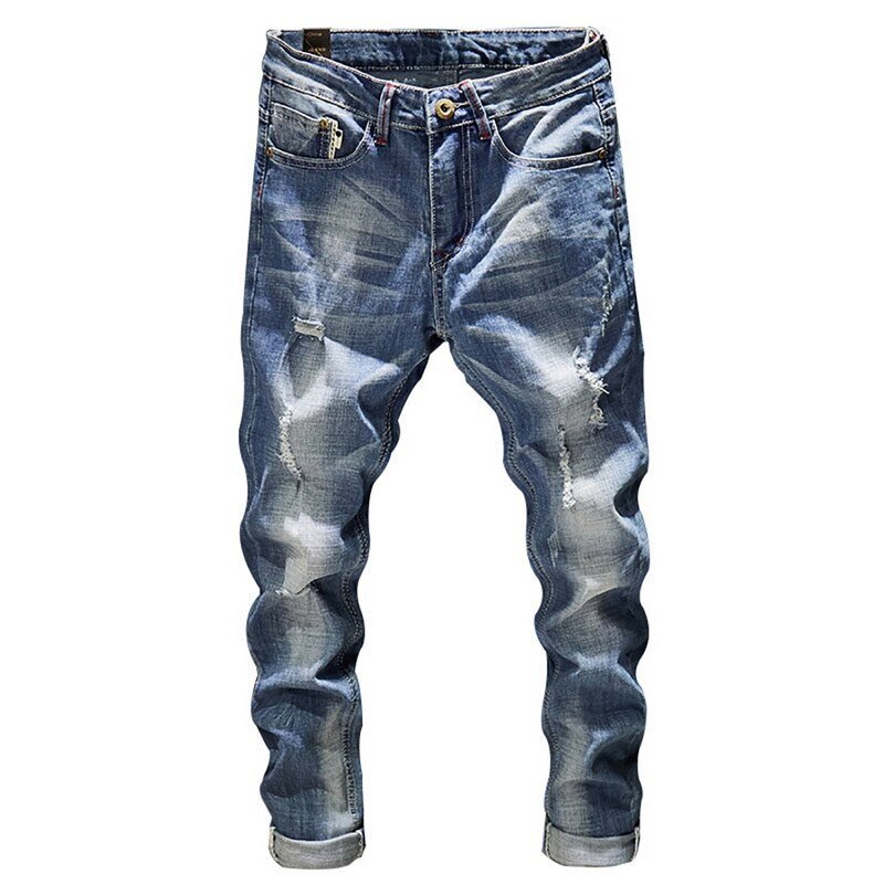 Laamei Heren Jeans Gaten Verzwakte Hiphop Ripped Lichtblauw Skinny Stretch Slanke Streetwear Verontruste Moto Biker Mannelijke Denim Broek