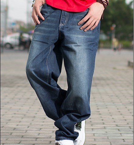 Mannelijke Losse Hip Hop Baggy Jeans Voor Mannen Rechte Ontspannen Fit Skateboard Broek Hiphop Jeans Mens Black Blue Big Size 44 46
