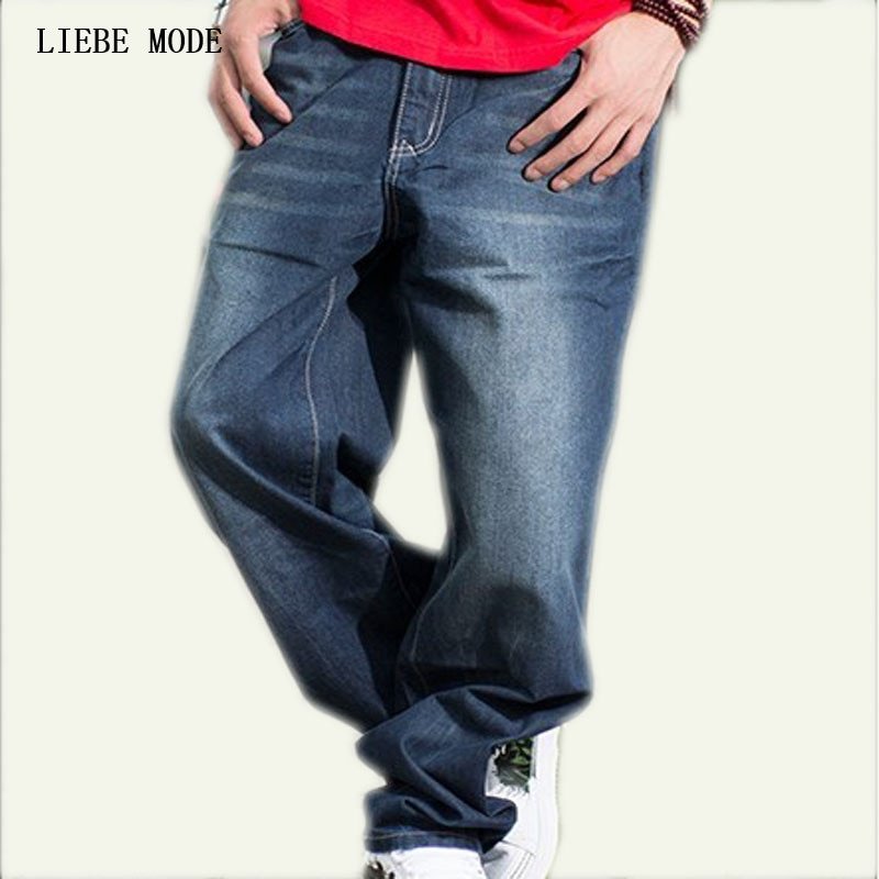 Mannelijke Losse Hip Hop Baggy Jeans Voor Mannen Rechte Ontspannen Fit Skateboard Broek Hiphop Jeans Mens Black Blue Big Size 44 46