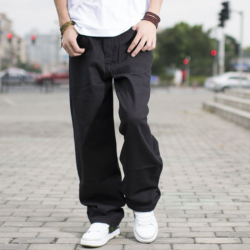 Mannelijke Losse Hip Hop Baggy Jeans Voor Mannen Rechte Ontspannen Fit Skateboard Broek Hiphop Jeans Mens Black Blue Big Size 44 46