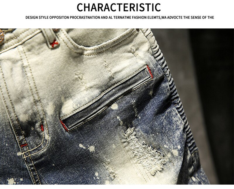 Skinny Jeans Mannen Ripped Spijkerbroeken Heren Jean Homme Pantalon Spijkerbroeken Heren Broek Streetwear Biker Hiphop Broek