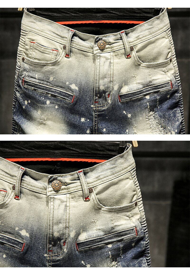 Skinny Jeans Mannen Ripped Spijkerbroeken Heren Jean Homme Pantalon Spijkerbroeken Heren Broek Streetwear Biker Hiphop Broek