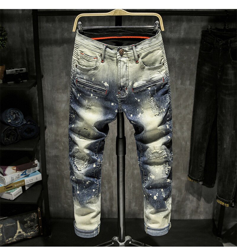 Skinny Jeans Mannen Ripped Spijkerbroeken Heren Jean Homme Pantalon Spijkerbroeken Heren Broek Streetwear Biker Hiphop Broek