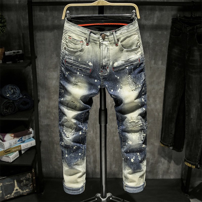Skinny Jeans Mannen Ripped Spijkerbroeken Heren Jean Homme Pantalon Spijkerbroeken Heren Broek Streetwear Biker Hiphop Broek