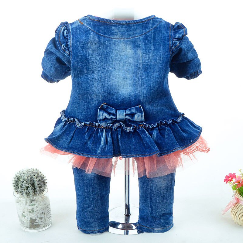 Lente Herfst Baby Meisje Kleding Meisje Denim Kleding Sets 3 Stuks Lange Mouwen T-shirt Jurk Tops Bebe Denim jas En Jeans