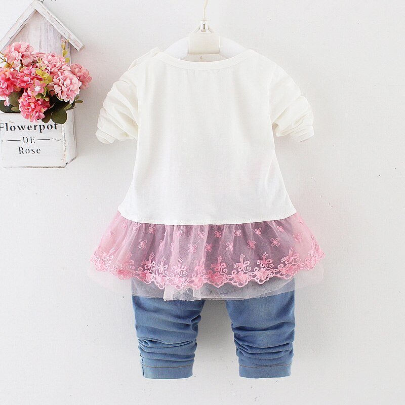 Lente Herfst Baby Meisje Kleding Meisje Denim Kleding Sets 3 Stuks Lange Mouwen T-shirt Jurk Tops Bebe Denim jas En Jeans