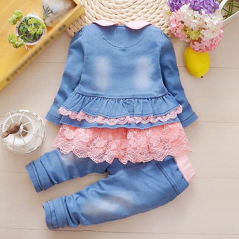 Lente Herfst Baby Meisje Kleding Meisje Denim Kleding Sets 3 Stuks Lange Mouwen T-shirt Jurk Tops Bebe Denim jas En Jeans