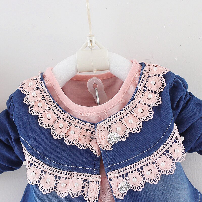 Lente Herfst Baby Meisje Kleding Meisje Denim Kleding Sets 3 Stuks Lange Mouwen T-shirt Jurk Tops Bebe Denim jas En Jeans