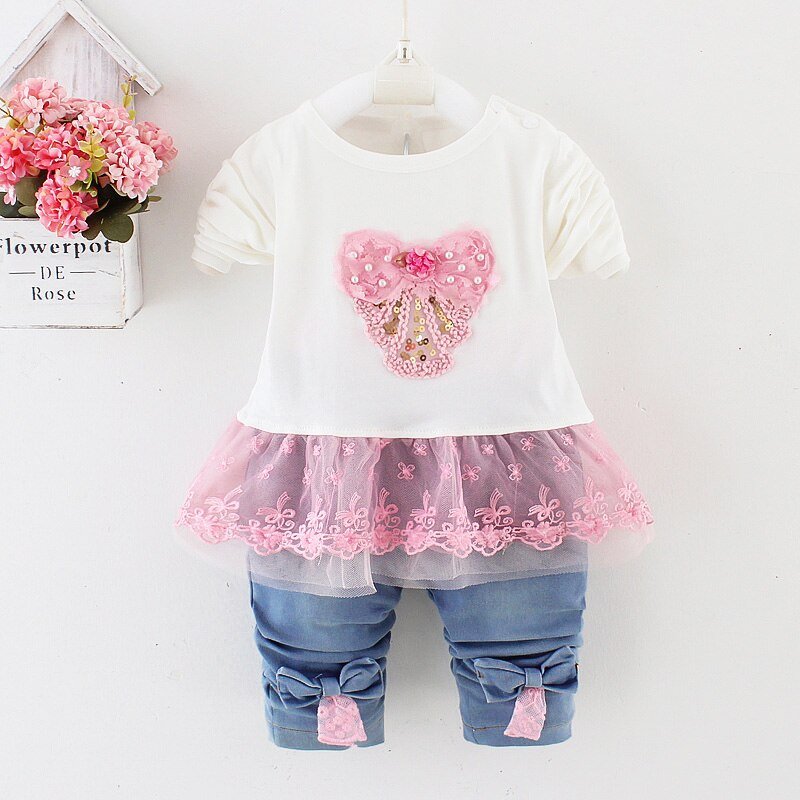 Lente Herfst Baby Meisje Kleding Meisje Denim Kleding Sets 3 Stuks Lange Mouwen T-shirt Jurk Tops Bebe Denim jas En Jeans