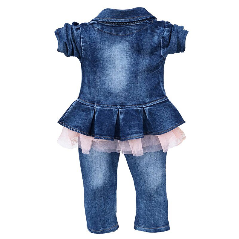 Lente Herfst Baby Meisje Kleding Meisje Denim Kleding Sets 3 Stuks Lange Mouwen T-shirt Jurk Tops Bebe Denim jas En Jeans