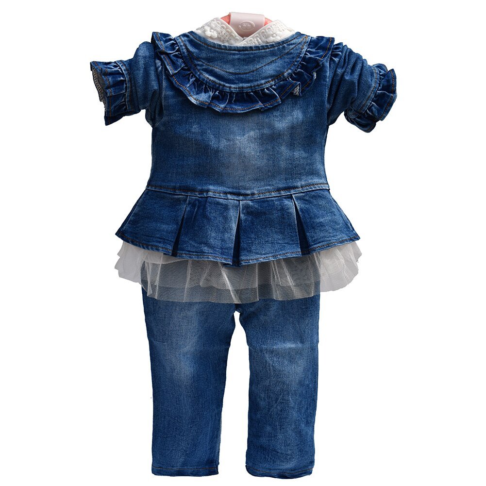 Lente Herfst Baby Meisje Kleding Meisje Denim Kleding Sets 3 Stuks Lange Mouwen T-shirt Jurk Tops Bebe Denim jas En Jeans