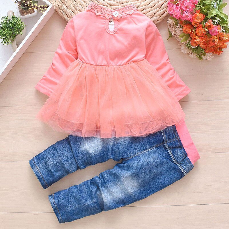 Lente Herfst Baby Meisje Kleding Meisje Denim Kleding Sets 3 Stuks Lange Mouwen T-shirt Jurk Tops Bebe Denim jas En Jeans