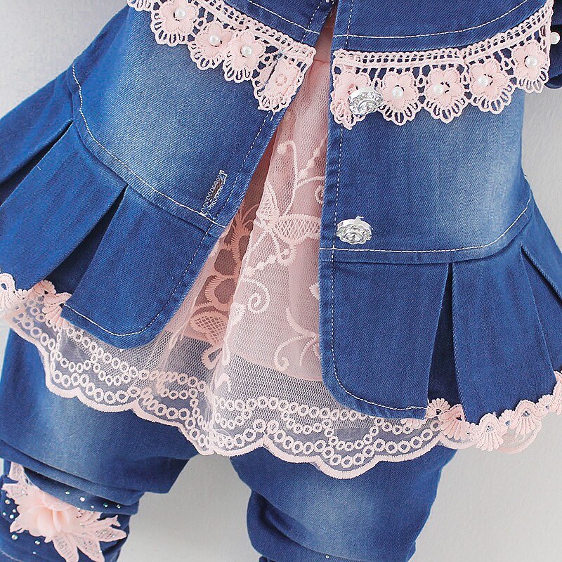 Lente Herfst Baby Meisje Kleding Meisje Denim Kleding Sets 3 Stuks Lange Mouwen T-shirt Jurk Tops Bebe Denim jas En Jeans