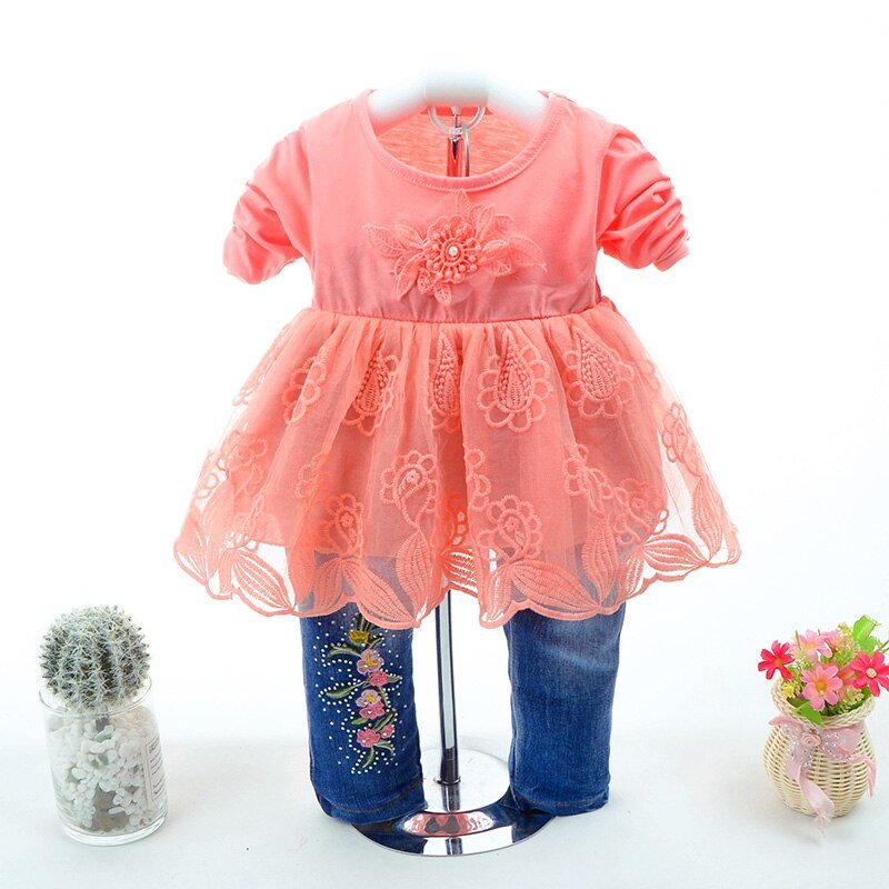 Lente Herfst Baby Meisje Kleding Meisje Denim Kleding Sets 3 Stuks Lange Mouwen T-shirt Jurk Tops Bebe Denim jas En Jeans