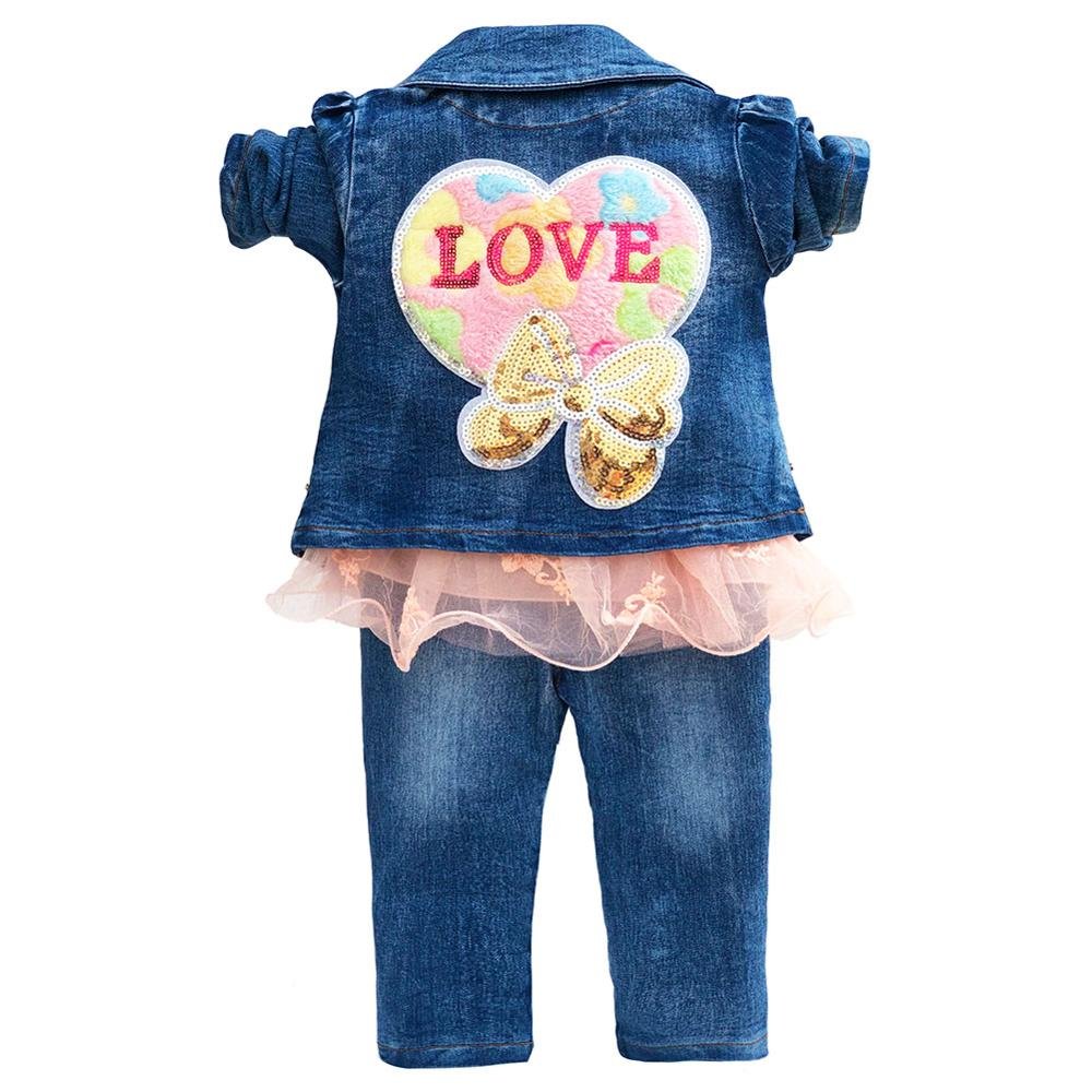 Lente Herfst Baby Meisje Kleding Meisje Denim Kleding Sets 3 Stuks Lange Mouwen T-shirt Jurk Tops Bebe Denim jas En Jeans