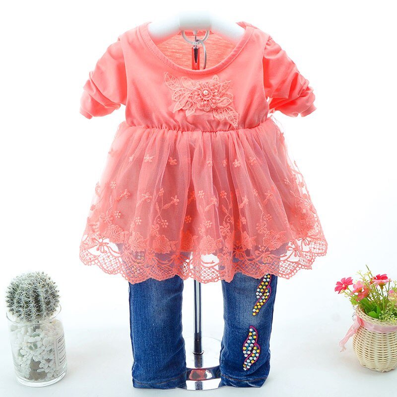 Lente Herfst Baby Meisje Kleding Meisje Denim Kleding Sets 3 Stuks Lange Mouwen T-shirt Jurk Tops Bebe Denim jas En Jeans