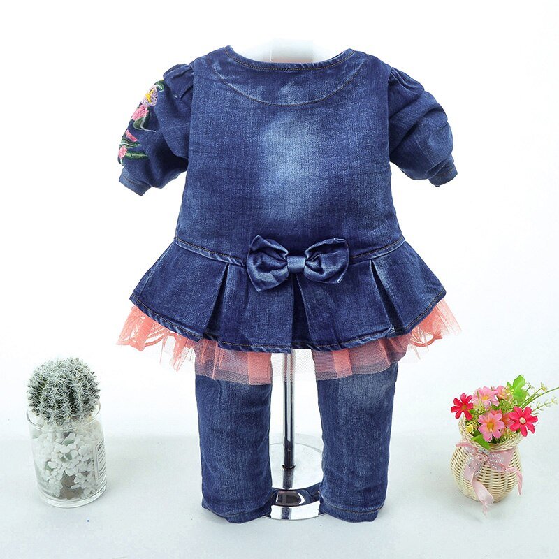 Lente Herfst Baby Meisje Kleding Meisje Denim Kleding Sets 3 Stuks Lange Mouwen T-shirt Jurk Tops Bebe Denim jas En Jeans