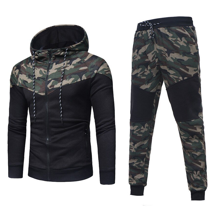 Mannen Camouflage Gedrukt Set 2019 Nieuwe Causale Patchwork Jas Trainingspak Sportkleding Hoodies Sweatshirt Broek Jogger Pak Mannen Camouflage Gedrukt Set 2019 Nieuwe Causale Patchwork Jas Trainingspak Sportkleding Hoodies Sweatshirt Broek Jogger Pak