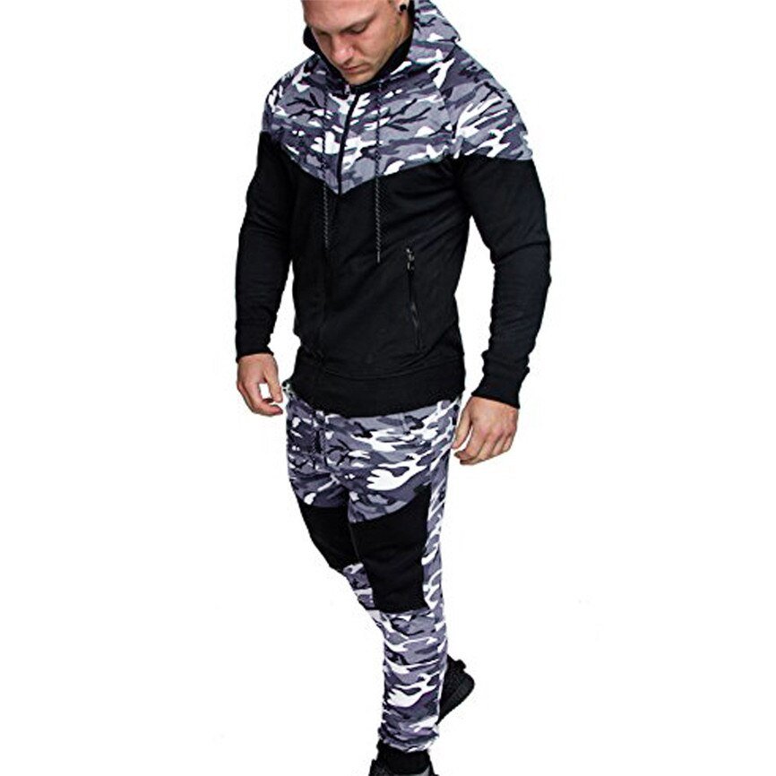 Mannen Camouflage Gedrukt Set 2019 Nieuwe Causale Patchwork Jas Trainingspak Sportkleding Hoodies Sweatshirt Broek Jogger Pak Mannen Camouflage Gedrukt Set 2019 Nieuwe Causale Patchwork Jas Trainingspak Sportkleding Hoodies Sweatshirt Broek Jogger Pak