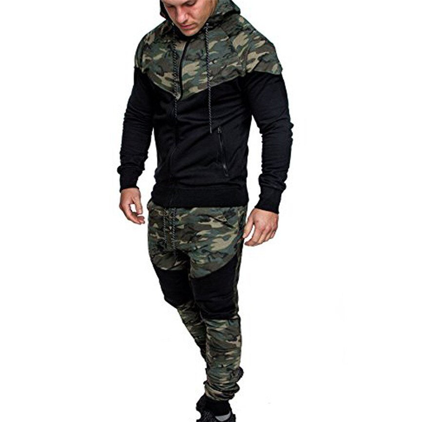 Mannen Camouflage Gedrukt Set 2019 Nieuwe Causale Patchwork Jas Trainingspak Sportkleding Hoodies Sweatshirt Broek Jogger Pak Mannen Camouflage Gedrukt Set 2019 Nieuwe Causale Patchwork Jas Trainingspak Sportkleding Hoodies Sweatshirt Broek Jogger Pak