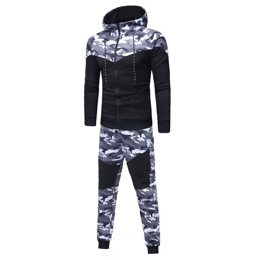 Mannen Camouflage Gedrukt Set 2019 Nieuwe Causale Patchwork Jas Trainingspak Sportkleding Hoodies Sweatshirt Broek Jogger Pak Mannen Camouflage Gedrukt Set 2019 Nieuwe Causale Patchwork Jas Trainingspak Sportkleding Hoodies Sweatshirt Broek Jogger Pak