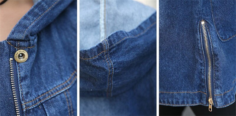 Lente Herfst Nieuwe Denim Jacket Vrouwen Koreaanse Losse Lange Jeans Jassen Vrouwen Rits Plus Size Hooded Basic Jas Jassen 5XL A513