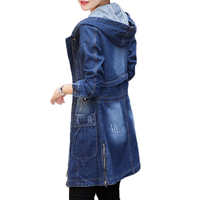 Lente Herfst Nieuwe Denim Jacket Vrouwen Koreaanse Losse Lange Jeans Jassen Vrouwen Rits Plus Size Hooded Basic Jas Jassen 5XL A513