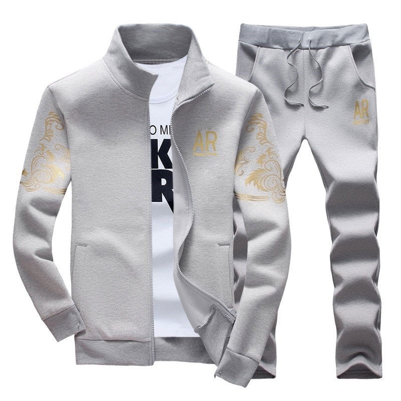 Heren Trainingspak Uitloper Hoodie Set 2 Stuks Herfst Sporting Trainingspak Mannelijke Fitness Stand Kraag Sweatshirts Jas + Broek Sets