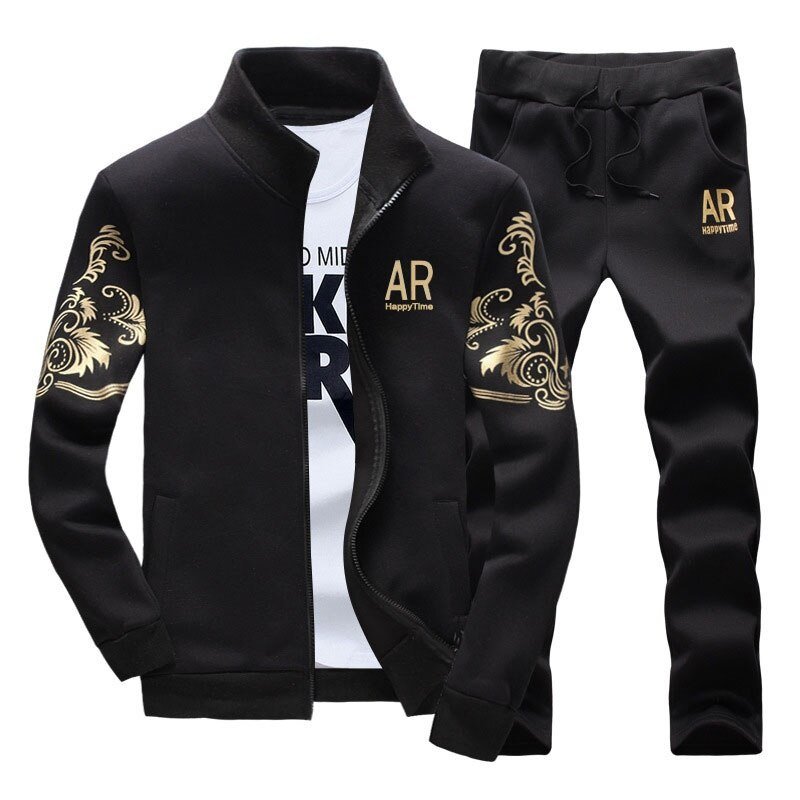 Heren Trainingspak Uitloper Hoodie Set 2 Stuks Herfst Sporting Trainingspak Mannelijke Fitness Stand Kraag Sweatshirts Jas + Broek Sets