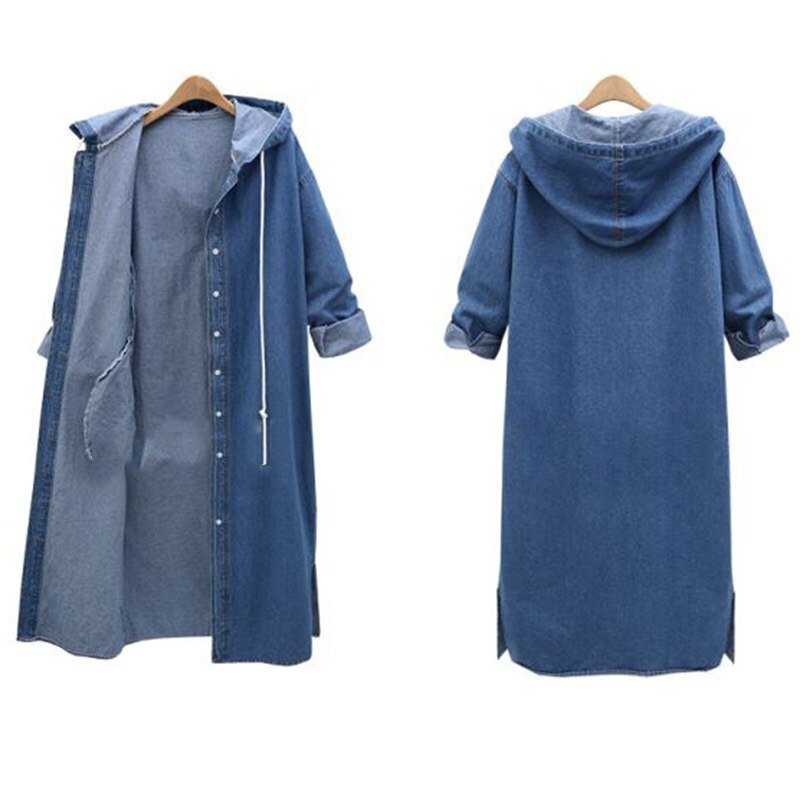 Lange Jeans Jas Vrouwen Hooded Kurtka Jeans Veste Jean Femme Demin Jaqueta Jeans Denim Jas Oversize Vrouwen Plus Size 4xl xxxxl