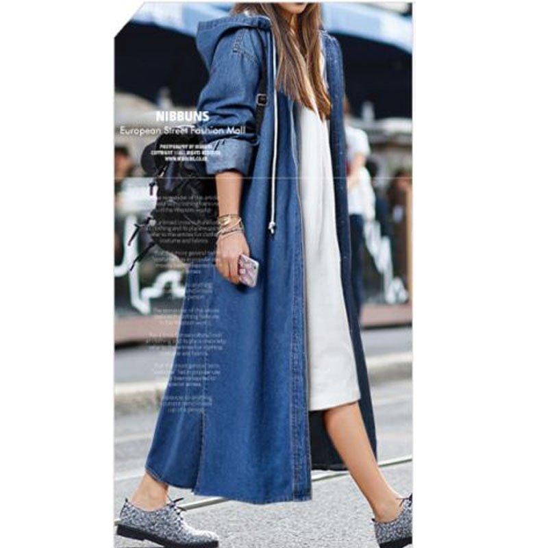 Lange Jeans Jas Vrouwen Hooded Kurtka Jeans Veste Jean Femme Demin Jaqueta Jeans Denim Jas Oversize Vrouwen Plus Size 4xl xxxxl
