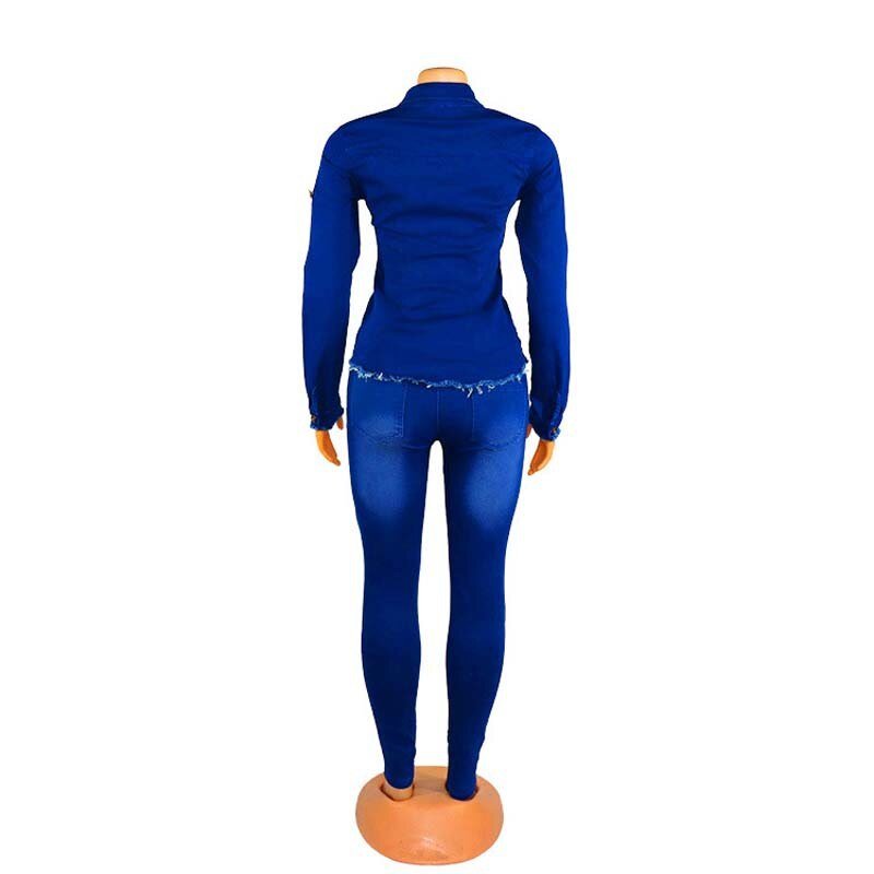 Lente Casual Jeans Pak Vrouwen Denim Tweedelige Set Lange Mouwen Jeans Top En Lange Broek Slim Trainingspak Club Outfits streetwear