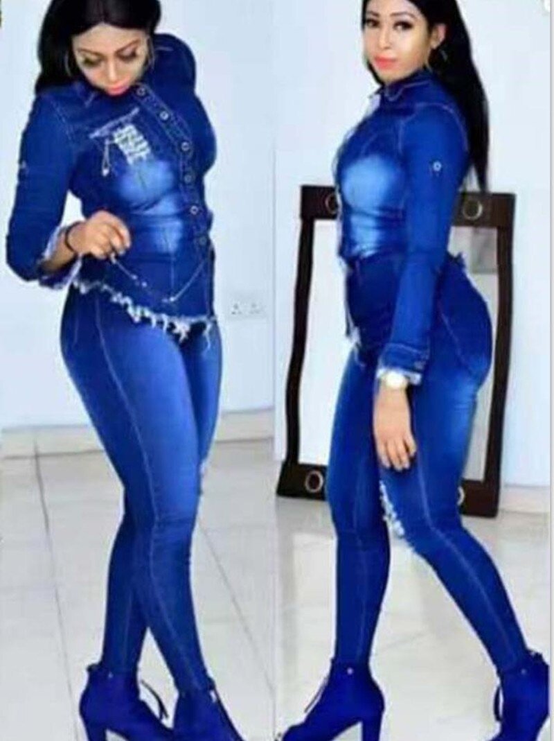 Lente Casual Jeans Pak Vrouwen Denim Tweedelige Set Lange Mouwen Jeans Top En Lange Broek Slim Trainingspak Club Outfits streetwear