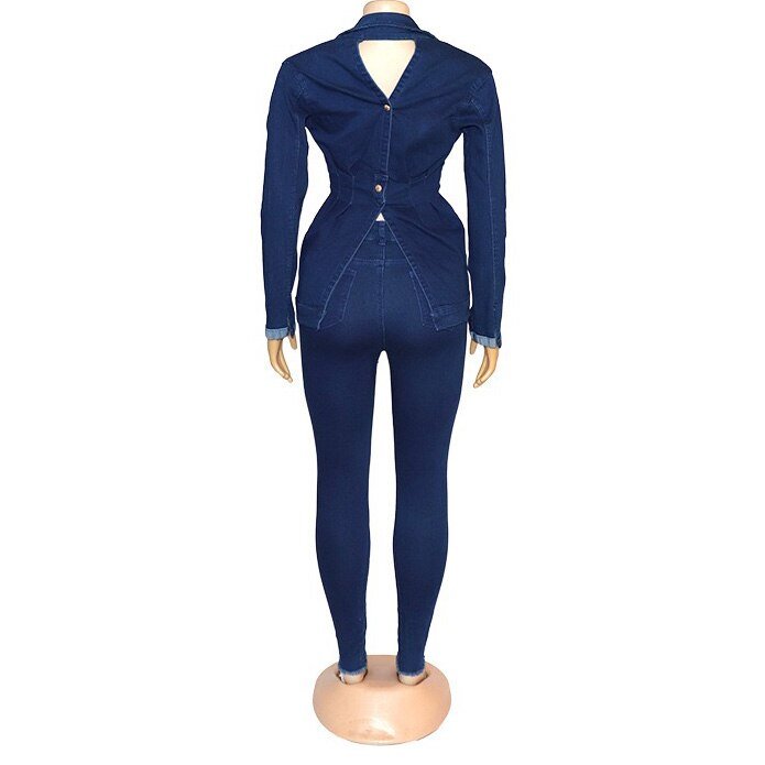 Vrouwen Jeans Sets Jassen Jas Top Skinny Broek Sets Herfst Herfst 2020 Lange Mouw Knop Turn Down Kraag Knop Mode jean Set
