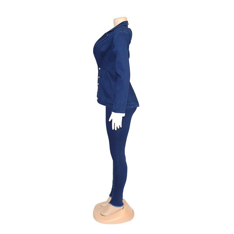 Vrouwen Jeans Sets Jassen Jas Top Skinny Broek Sets Herfst Herfst 2020 Lange Mouw Knop Turn Down Kraag Knop Mode jean Set