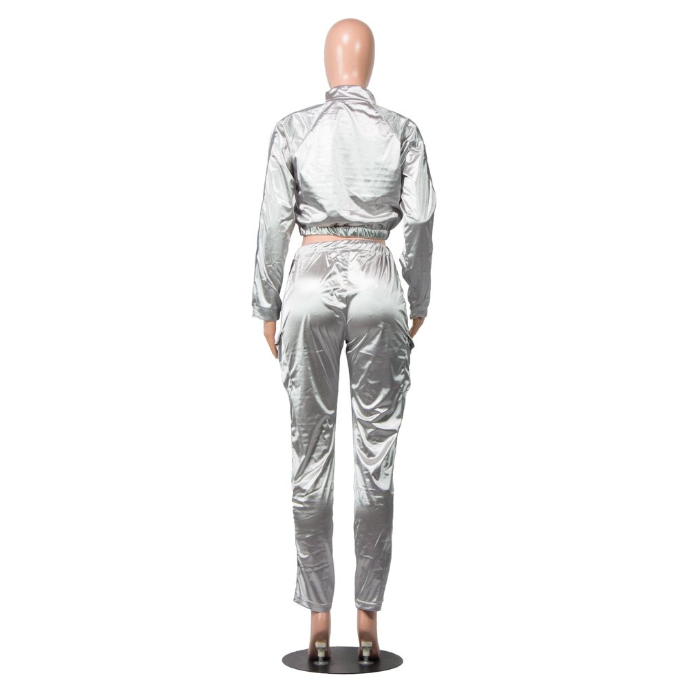 Echoine Reflecterende Strip Patchwork 2 Delige Set Vrouwen Trainingspak Jas Broek Set Jogging Femme Sportwear Bijpassende Set Twee Stuk